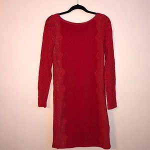 Tracy Reese Coral Red-orange dress w/ lace